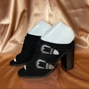 Black Western Buckle Mules